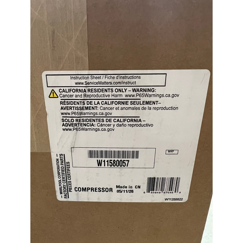 Whirlpool Compressor Refrigerator Part W11580057 Brown Factory Certified Part